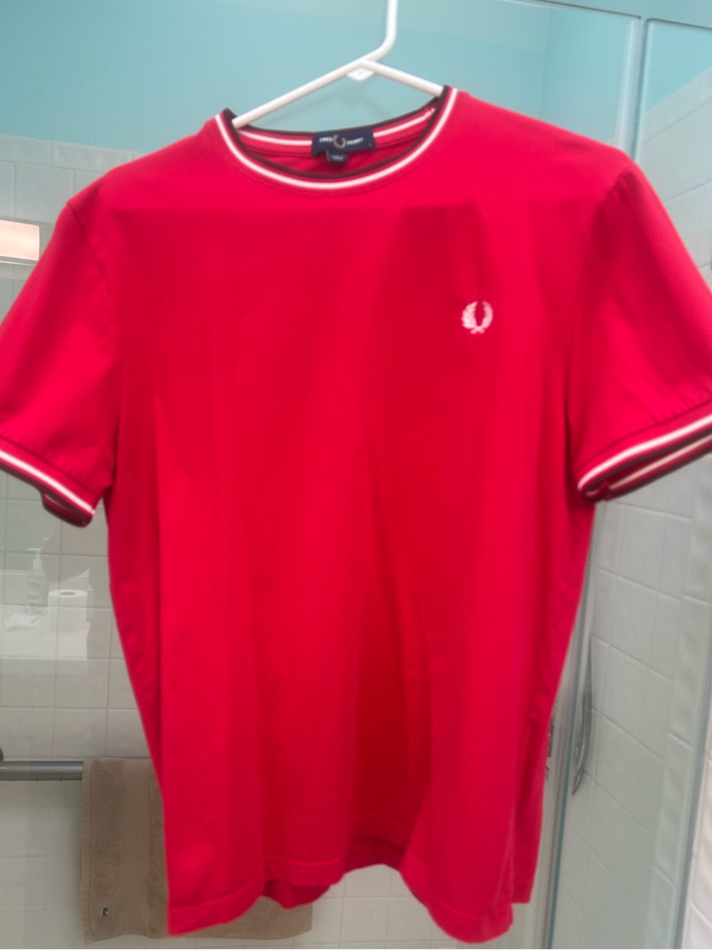 Fred Perry Red Short-Sleeve Crew with Contrast Tipping